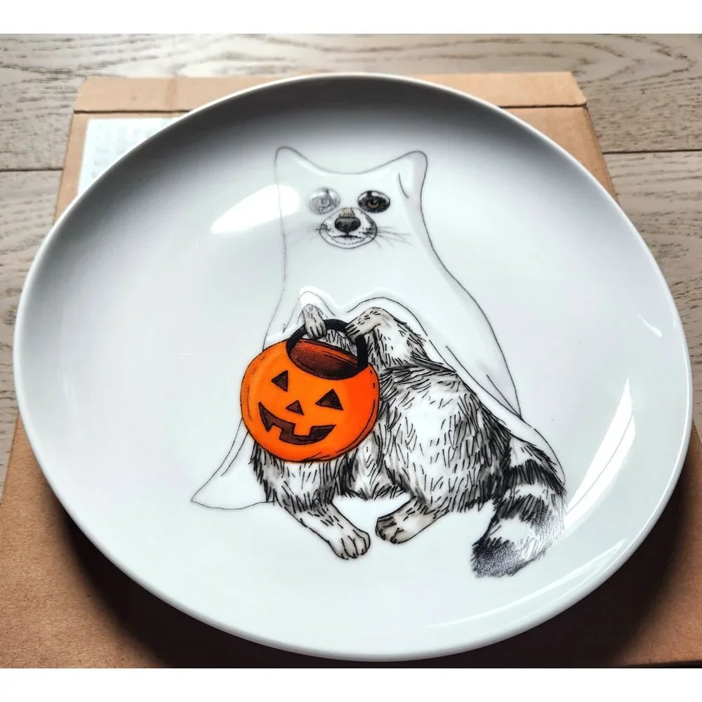 NEW West Elm Halloween Dapper Animals Salad Plate - Raccoon